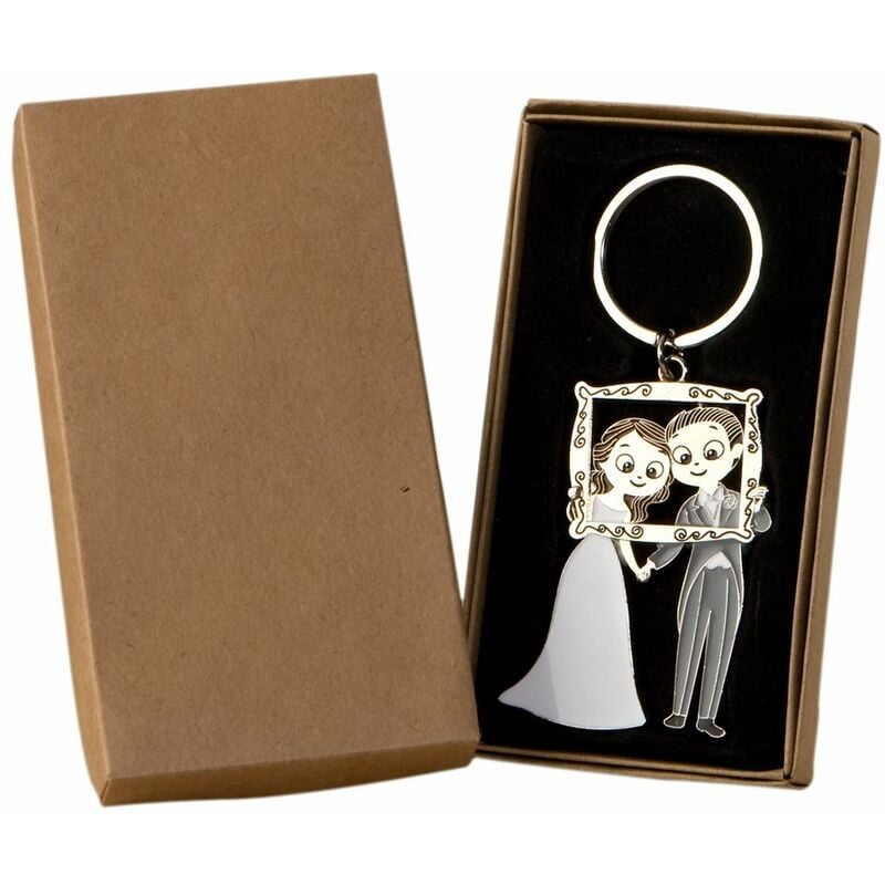 Image of Mopec - Pop & Fun Asticella Pack di portachiavi sposi in scatola regalo, Metallo, Argento, 1.3 x 6 x 11 cm, 2 pezzi