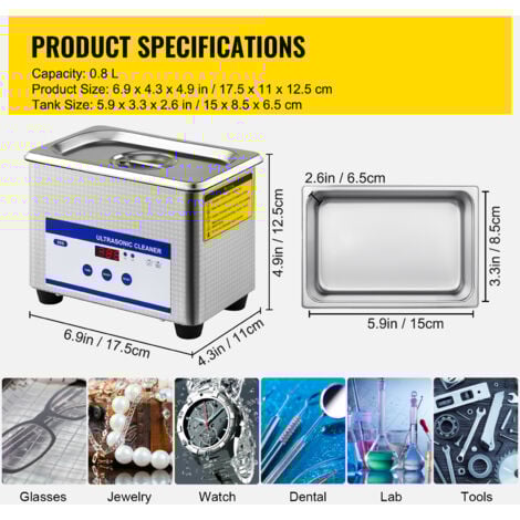 Mophorn 0.8L Ultraschallreiniger mit digitaler Heizung und Timer für Schmuck- und Brillenreinigung, 35W Edelstahl, für den gewerblichen und privaten Gebrauch