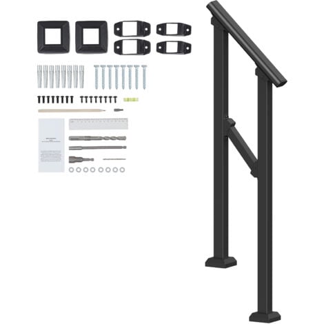 Mophorn 1-2 Step Handrails for Outdoor Steps, Stair Hand Rail Kit. Black square tube, transitional carbon steel railings with installation kit. Ideal for seniors, concrete steps, porch, and deck.