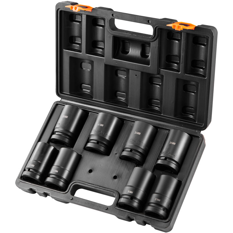 Mophorn 1" Drive Impact Socket Set, 8 Piece Deep Socket Set Metric 27-41mm, 6 Point Cr-Mo Alloy Steel for Auto Repair, Easy-to-Read Size Markings,