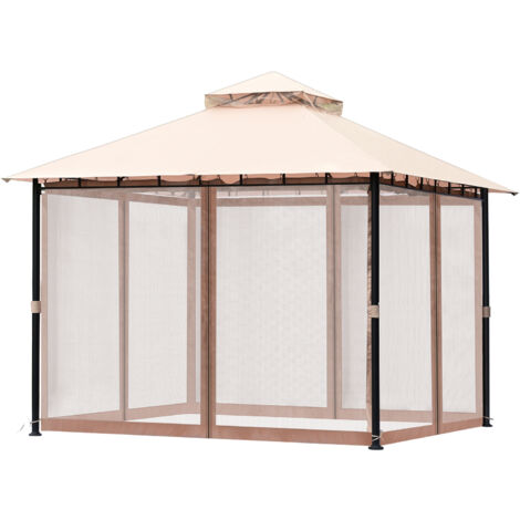 Mophorn 10 x 10 FT Patio Gazebo -for 6-8 People. Metal Frame, PU Coated Polyester. Mosquito Netting Included. Ideal Outdoor Canopy for Patio, Backyard, Lawn, Garden, Deck.