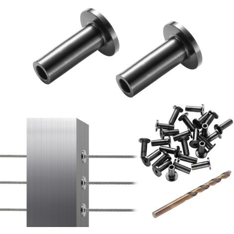 Mophorn 101 Pack T316 Marine Grade Stainless Steel Protector Sleeves for 3.2mm Wire Rope Cable Railing, DIY Balustrade, Includes Free Drill Bit, Black