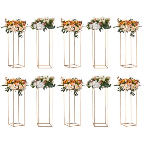 Mophorn 10PCS 31.5inch/80cm Elegant Wedding Flower Stand, Acrylic Laminate & Metal Vase Column, Gold Geometric Centerpiece Display Rack for Events, Parties & Receptions