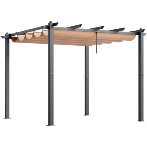 Mophorn 10'x10' Outdoor Retractable Pergola with Canopy, Aluminum Pergola with Retractable Sun Shade Canopy for Patios, Gardens, Decks, Backyards, Beige