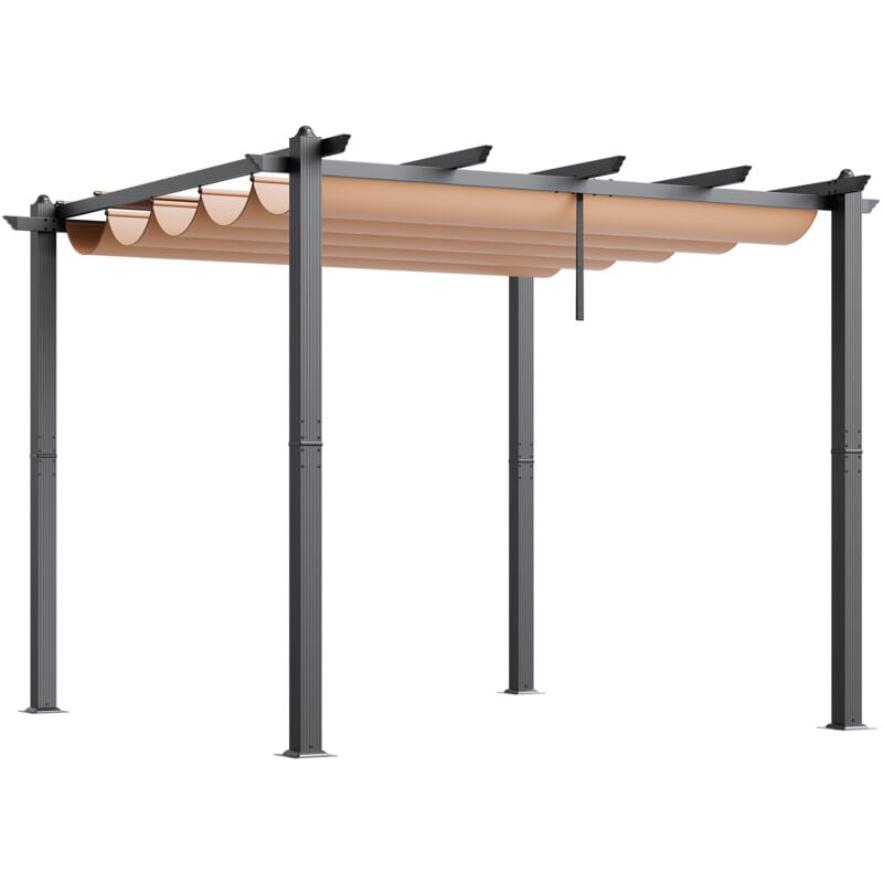 10'x10' Pergola extérieure rétractable avec auvent, Pergola en aluminium avec auvent rétractable pour abris, jardins, terrasses, cours arrière, Beige