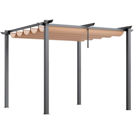 Mophorn 10'x10'Outdoor Retractable Pergola with Sun Shade Canopy Aluminum, Beige