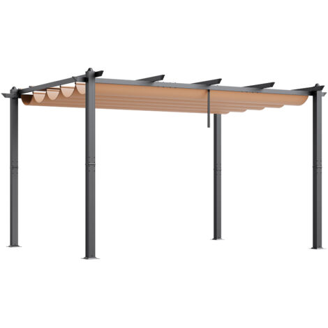 Mophorn 10'x13' Outdoor Retractable Pergola with Canopy, Aluminum, for Patio, Garden (Beige)
