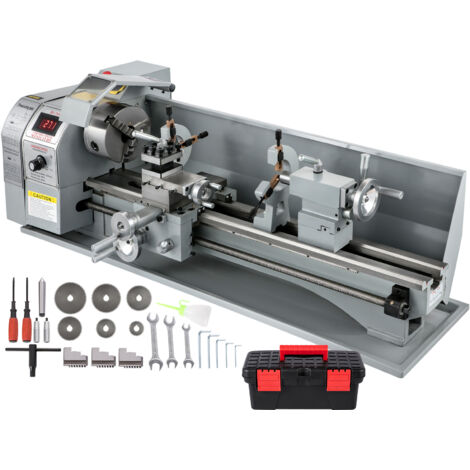 Mophorn 1100W Mini Torno de Metal 220MMx750MM Velocidad Variable RPM Fresadora Digital Torno de Metal con Mandril de 3 Mordazas, Cono de Eje MT5, Cono de Contrapunto MT2