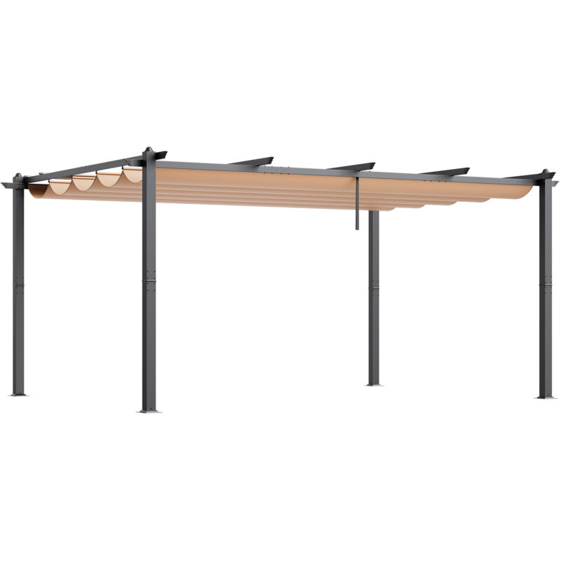 12'x16' Pergola extérieure rétractable avec auvent, Construction en aluminium, Idéal pour abris, jardins, terrasses, cours arrière - Beige - Mophorn