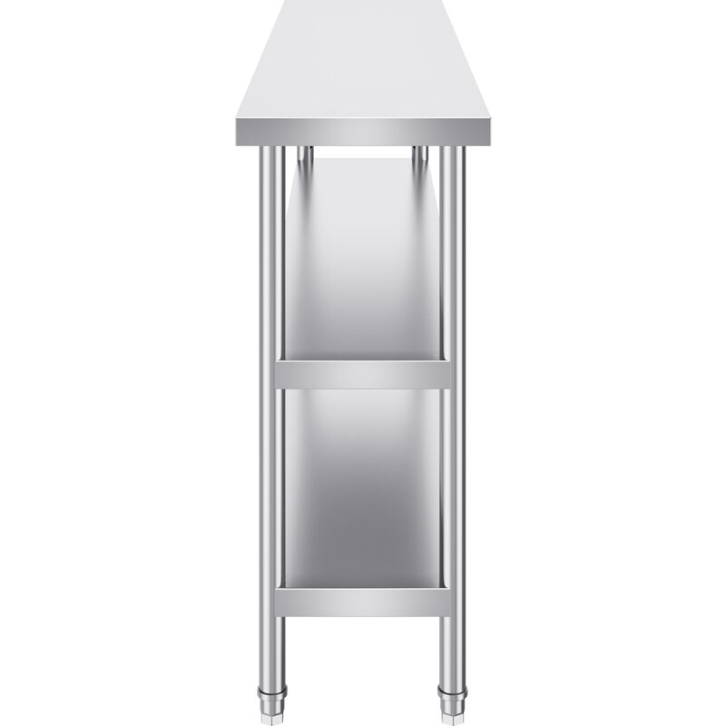 Image of Mophorn - 14 x 60 x 34 pollici tavolo di preparazione alimentare in acciaio inossidabile, tavolo da lavoro per cucina commerciale, con 2 ripiani