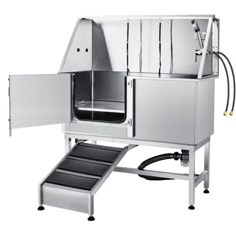 Mophorn 1.57M Pet Dog Bathing Station with Ramp, Professional Stainless Steel Dog Grooming Tub with Soap Box, Faucet & Accessories, Dog Bathtub for Small to Large Pets, Home Washing Sink (Left)