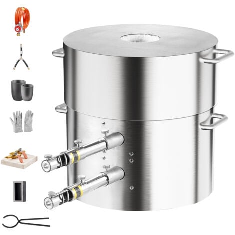 Mophorn 16 kg/35 lbs Propan-Schmelzofen-Set mit Doppelbrenner – ausgestattet mit Tiegeln und Zangen. Ideal zum Recycling von Gold, Silber, Kupfer und Aluminium, toller Heimschmelzofen für Gießereien