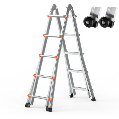 Mophorn 19 FT Scala Telescopica A-Frame, Estensione Compatta in Alluminio, Scala Multifunzione Pieghevole per Camper per Casa, Scale, Interni/Esterni, Carico 330 libbre, Argento