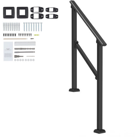 Mophorn 2-3 Step Corrimano per gradini esterni, kit di binari a mano scale. Tubo quadrato nero, ringhiere in acciaio al carbonio transitorio con kit di installazione. Ideale per anziani