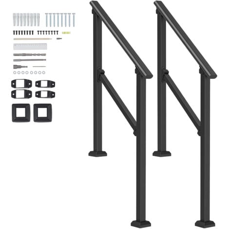 Mophorn 2-3 Step Handrails for Outdoor Steps, Stair Hand Rail Kit 2 PCS Black square tube, transitional carbon steel railings with installation kit. Ideal for seniors concrete steps, porch, and deck.