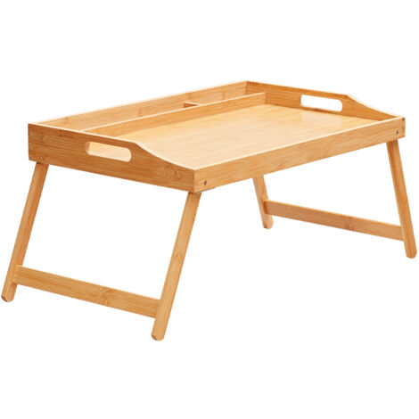 Mophorn 21,6"x13,8" Bambus-Tabletttisch, klappbare Beine, Medienschlitz. Für Sofa/Bett, Essen/Arbeiten. Tragbare Snackplatte