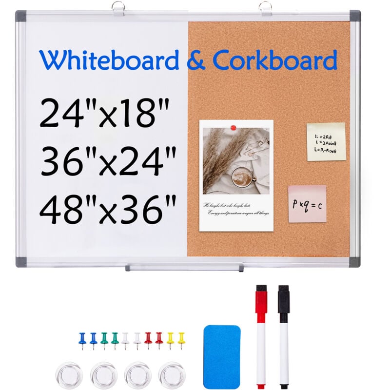 Mophorn - 24'x18' Tableau blanc et tableau en liège Combo avec cadre en aluminium – Tableau magnétique effaçable à sec et tableau d'affichage 2 en 1