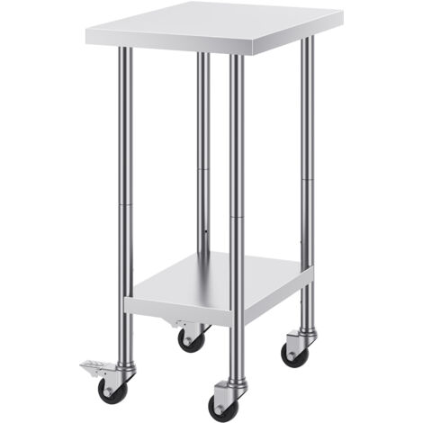 Mophorn 24x18x38 pollici tavolo da lavoro in acciaio inossidabile, tavolo per la preparazione di alimenti resistente con 4 ruote e altezza regolabile
