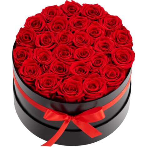 Mophorn 27 rosas preservadas en caja redonda, ramo de flores duraderas, caja de regalo ideal para esposa, madre, pareja, bodas, San Valentín, Navidad, color rojo, dimensiones 227 x 227 x 140 mm