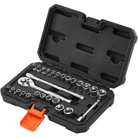 Mophorn 27-tlg. Steckschlüsselsatz mit 6,4 mm Antrieb, SAE- und metrische Größen, inklusive Ratsche, Verlängerungsstange und Aufbewahrungskoffer aus CR-V-Legierungsstahl