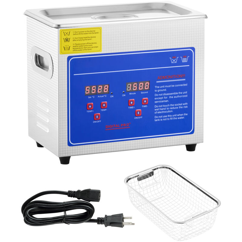 Mophorn - Nettoyeur ultrasonique professionnel 2,85L, minuterie numérique et chauffage, acier inoxydable, 40kHz pour bijoux, lunettes, montres,