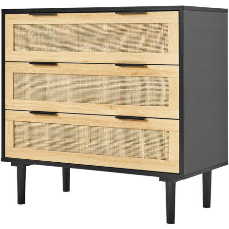 Mophorn 3-Drawer Natural Rattan Dresser - Modern Wood Chest for Storage, Boho Style with Sturdy Handles & Legs, Ideal for Bedroom, Living Room, Hallway