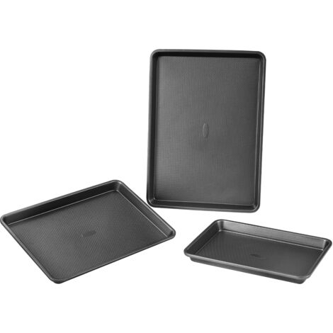 Mophorn 3-Piece Baking Pans Set, Nonstick Carbon Steel Sheets & Trays, Silicone Handles, Stackable Oven Bakeware