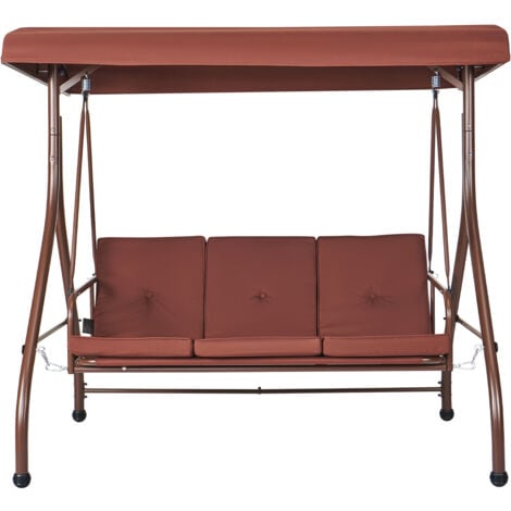 Mophorn 3-Seat Patio Swing Chair, Converting Canopy Swing, Outdoor Patio Porch with Adjustable Canopy, Removable Thick Cushion and Alloy Steel Frame, for Balcony, Backyard, Poolside, Brown
