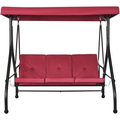 Mophorn 3-Seat Patio Swing Chair, Converting Canopy Swing, Outdoor Patio Porch with Adjustable Canopy, Removable Thick Cushion and Alloy Steel Frame, for Balcony, Backyard, Poolside, Burgundy