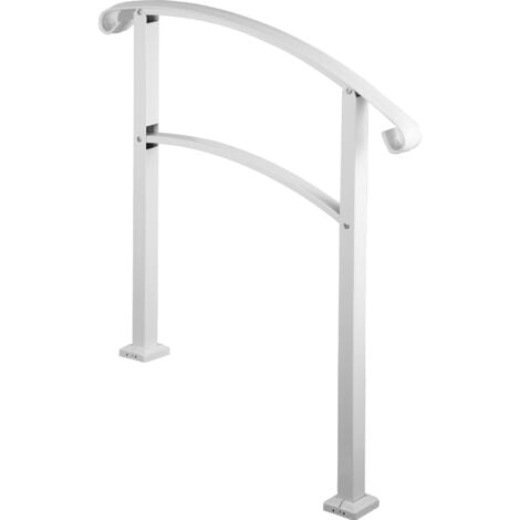Mophorn 3-Step Outdoor Handrails, Fits 1-3 Steps, Matte White Wrought Iron Stair Rail with Installation Kit, Durable Hand Rails for Outdoor Steps