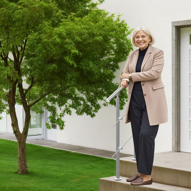 Mophorn - 31,5 po (l) Rampes pour marches extérieures. Kit de rampe d'escalier en acier inoxydable avec installation. Kit de rampe d'escalier à 2