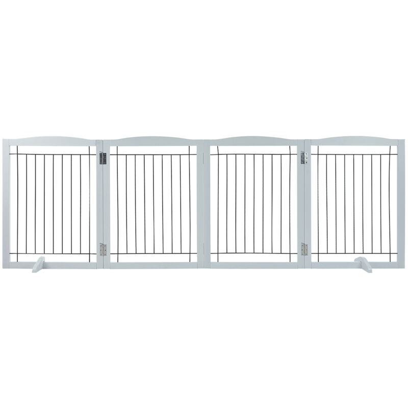 32 h x 96.5 w Freestanding Dog Gate, 4-Panel Foldable Pet Barrier for Wide & Narrow Passages, Expandable with Silent Foot Support, Interior Use,
