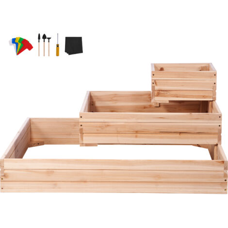 Mophorn 3.7x3.7x1.7 FT Raised Garden Bed, Wooden Planter Box for Flowers/Vegetables/Herbs, Open Base for Backyard/Garden/Patio/Balcony, Burlywood