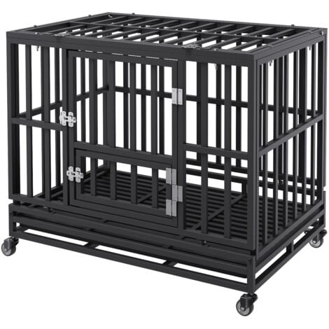 Mophorn 38 Inch Heavy Duty Dog Crate, Indestructible Dog Crate, 3-Door Heavy Duty Dog Kennel for Medium to Large Dogs with Lockable Wheels and Removable Tray, High Anxiety Dog Crate for Indoor & Outdo