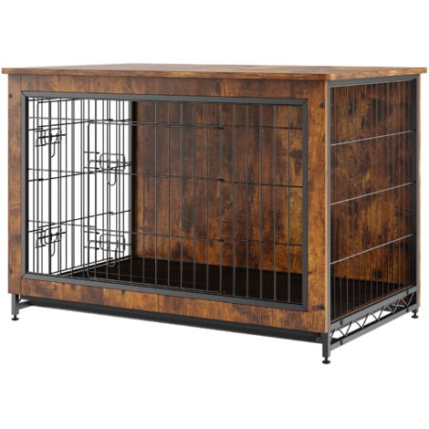 Mophorn 38 inch Wooden Dog Crate, Double Doors, Heavy-Duty End Table with Removable Tray, Modern Indoor Kennel for Dogs up to 70 lb, Rustic Brown