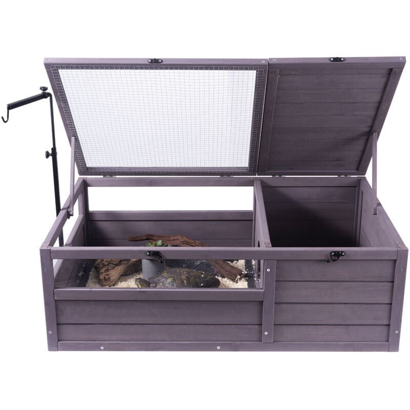 Mophorn - 38x24x13in Habitat pour tortue, Maison en bois pour reptiles à 2 pièces, Support de lampe réglable, Utilisation intérieure/extérieure, Cage