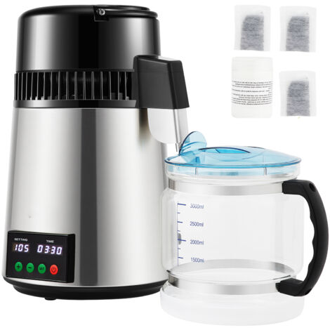 Mophorn 4-Liter-Wasserdestilliergerät, 1 l/h destilliertes Wassergerät mit Zeit- und Temperaturanzeige, effizientes Gerät zur Erzeugung von reinem Wasser für den Heim- und Bürogebrauch, Silber