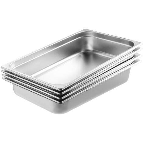 Mophorn 4 padelle per hotel, teglia anti-inceppamento di dimensioni standard con coperchio, acciaio inossidabile spesso 0,8 mm, teglia per alimenti profonda 4 pollici per la conservazione di catering