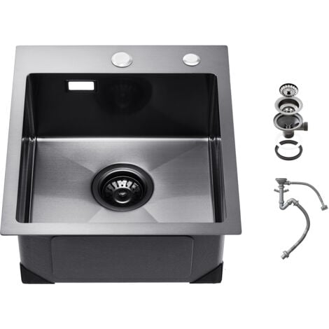 Mophorn 40cm Kitchen Sink Workstation, 304 Stainless Steel Top Mount Sink, Single Bowl Farmhouse Basin with Accessories, Black for RV, Prep Kitchen, and Bar