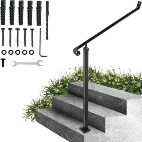 Mophorn 40mm Pipe Wrought Iron Handrail 2 Steps Handrails for Outdoor Steps Handrails Garden Railing Exterior Handrail Stair Railings for Steps with One Bolt Down Post