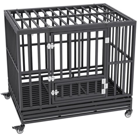 Mophorn 42 Inch Heavy-Duty Indestructible Dog Crate, 3-Door Kennel Indoor/Outdoor, Lockable Wheels, Removable Tray