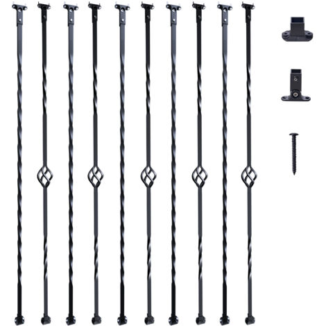 Mophorn 44''x1/2'' verzinktem Stahl Treppe Baluster, dekorative Geländer Spindeln, 10-Pack mit hohlen einzelnen Körbe und Twists, mattschwarz Deck und Spirale Treppe Geländer Kit