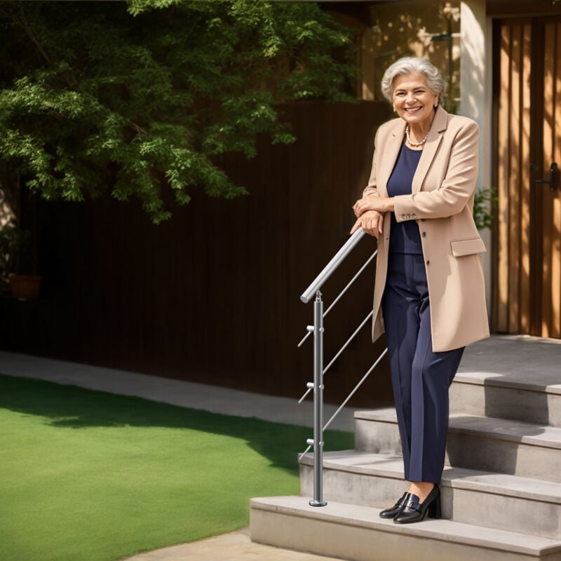 Mophorn - 47,2 pouces Rampes pour marches extérieures, 3 barres transversales Kit de rampe d'escalier. Conception à double colonne pour les personnes