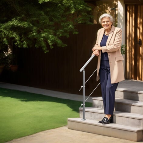 Mophorn 47.2in(L) Handrails for Outdoor Steps. Stainless steel stair hand rail kit with installation.2 Crossbars Stair Hand Rail Kit, Ideal for seniors, porch and deck.