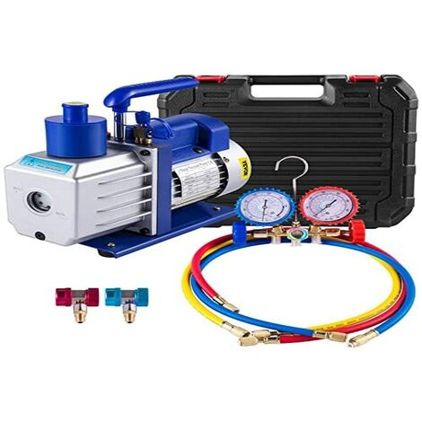 Mophorn 4.8 CFM Pompa a vuoto Manifold Gauge Set 1/3 HP Pompa a vuoto monostadio 5 Pa Tester sottovuoto Ideale per R407C R22 R134a R410a System No R410a Adattatore incluso