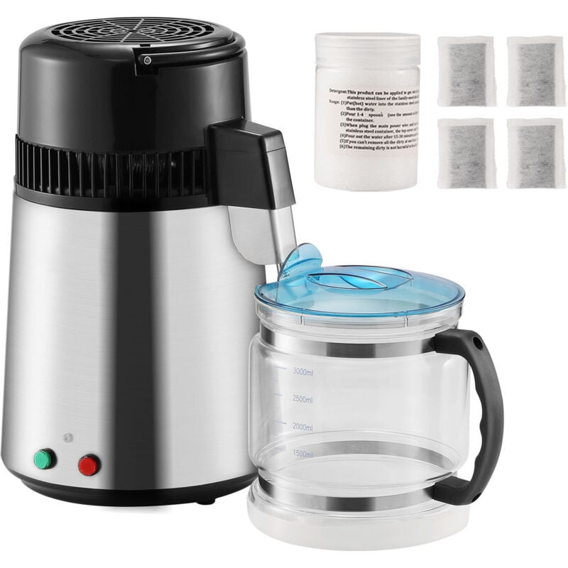 4L Water Distiller Purifier, Stainless Steel Countertop Machine for Home Use, Silver - Mophorn