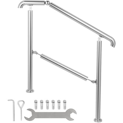 Mophorn 5 Step Railing  Stainless Steel Handrail  Adjustable for 1-5 Steps  Level Surface  Indoor/Outdoor Stair Railings  220lb Capacity  Installation Kit Included  Porch DIY