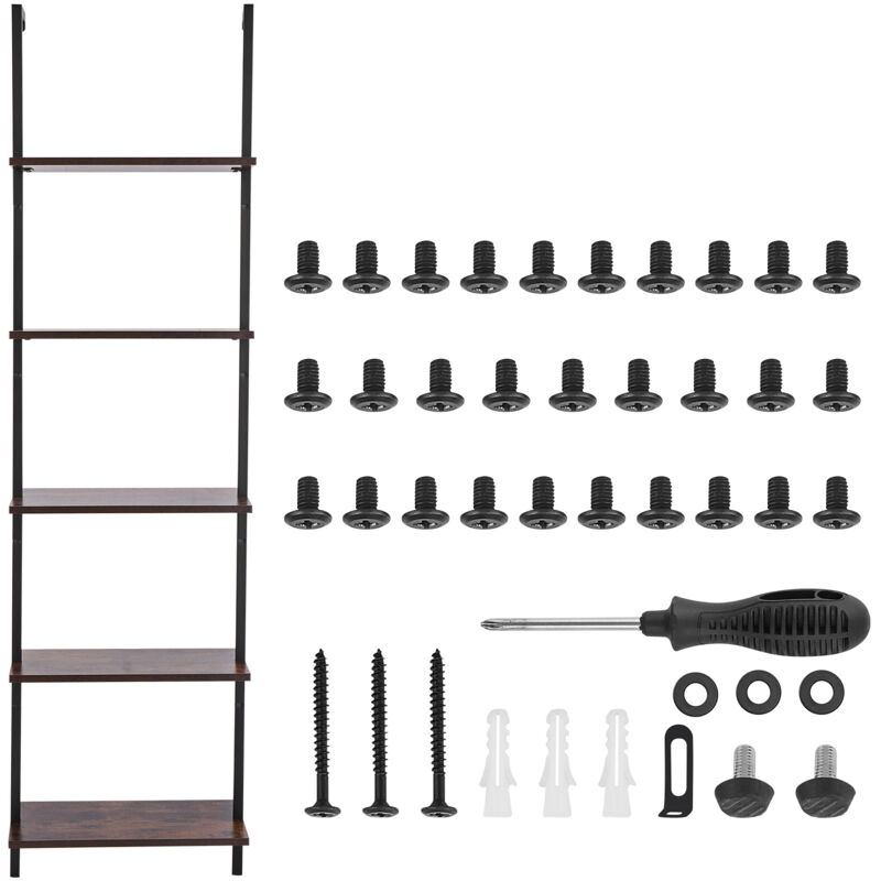 Mophorn - 5-tier Industrial Square Pipe Shelf, Black Storage Rack Sundries Holder, Rustic, Wall-mount Floating Wood Shelves Bracket Display Bookshelf