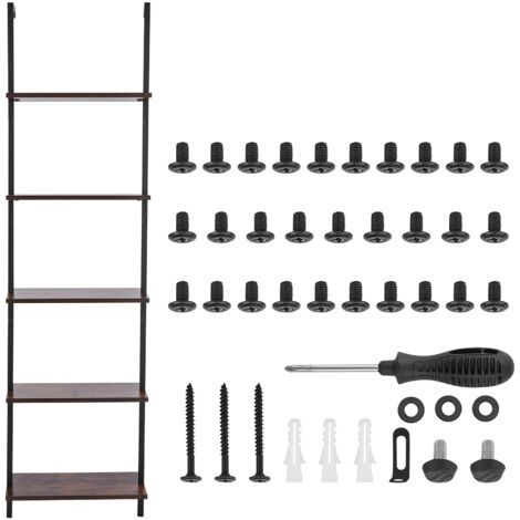 Mophorn 5-Tier Industrial Square Pipe Shelf, Black Storage Rack Sundries Holder, Rustic, Wall-Mount Floating Wood Shelves Bracket Display Bookshelf for Various Rooms