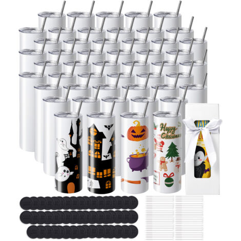 Mophorn 50 confezioni di bicchieri per sublimazione dritti, 20 oz, acciaio inossidabile, personalizzabili con accessori e confezione regalo